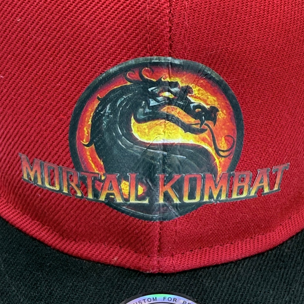 Three In Mortal Kombat Snapback Hat Red Black Flat Brim Dragon Graphic Cap - Picture 3 of 7